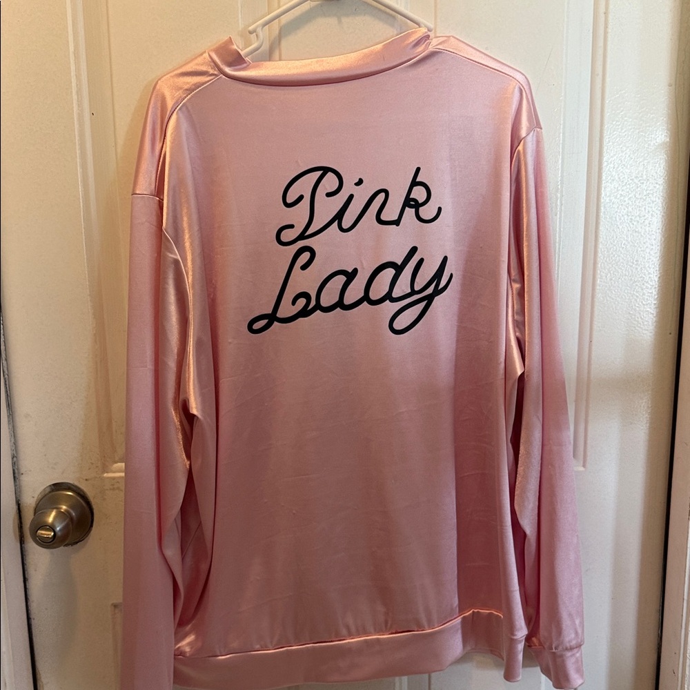 Pink Lady Satin Pullover with Script Back 3X